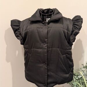 Altar'd State Black Puffer Vest with Ruffled Sleeves